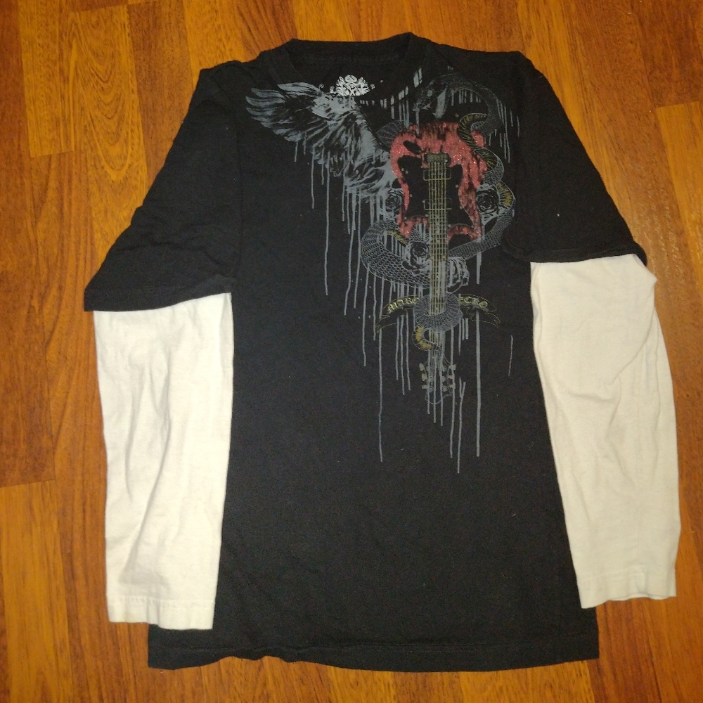 Marc Ecko Black and White Graphic Long Sleeve Shirt